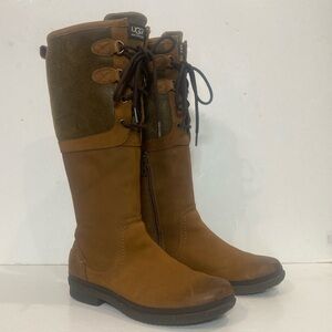 UGG Elsa Knee High Waterproof Chestnut Leather Shearling Boots Sz 8